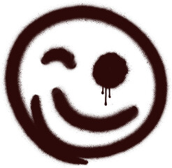 Dripping smiley face spraypaint graphic is showing on transparent canvas with circular outline