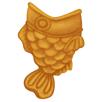 Naklejki Fish-shaped pastry is appearing in flat design with scales, fins, tail, eye, transparent background