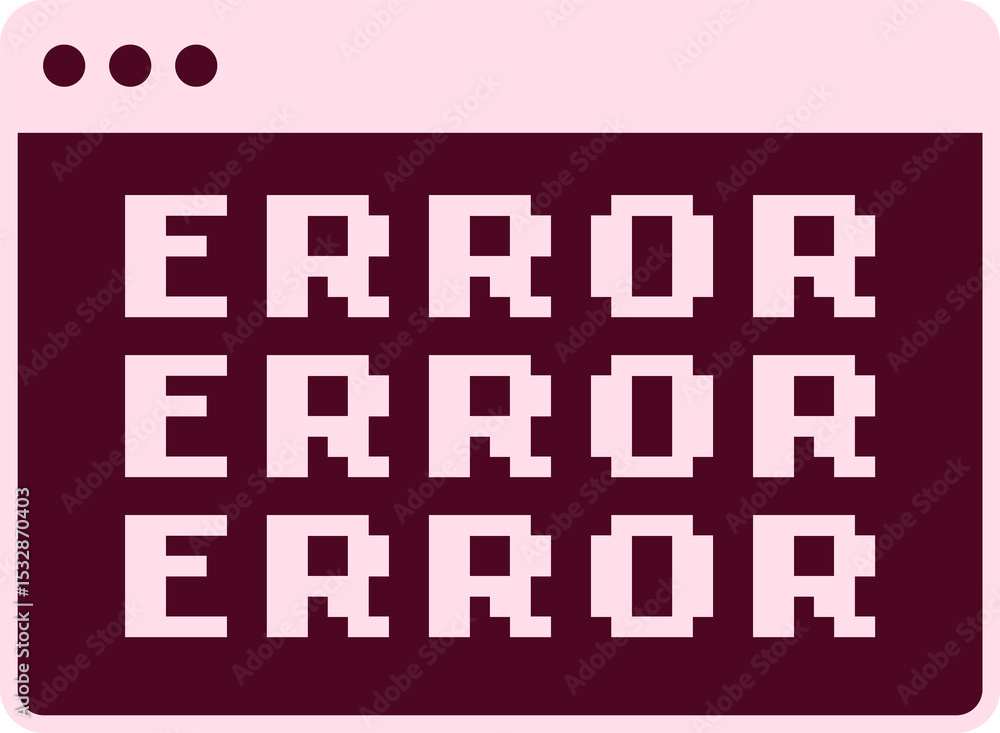 Poster flat window with three control icons is showing error blocks in pixel art on transparent background
