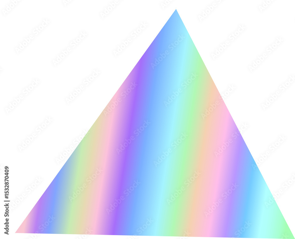Poster flat triangle is floating over transparent background showing pastel rainbow fill and white edge