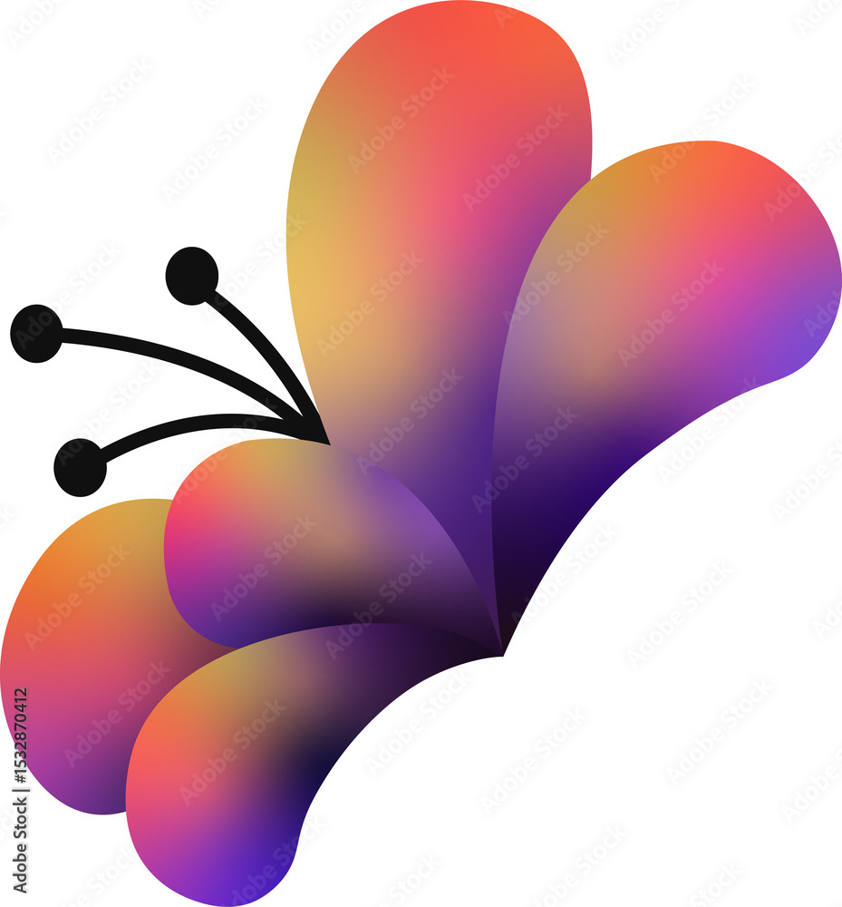 Poster vector butterfly form is floating on transparent background with gradient wings and black antennae
