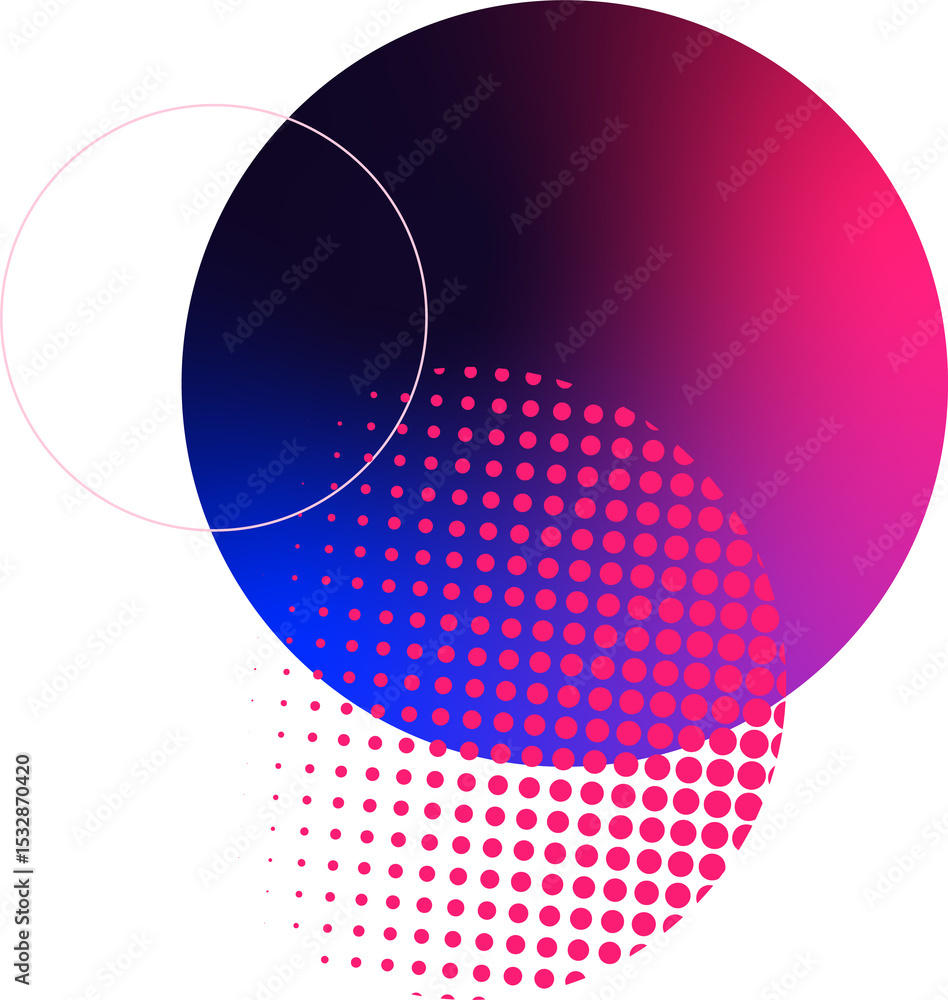 Poster overlapping flat geometric circles showing gradient, dot semicircle pattern, transparent background