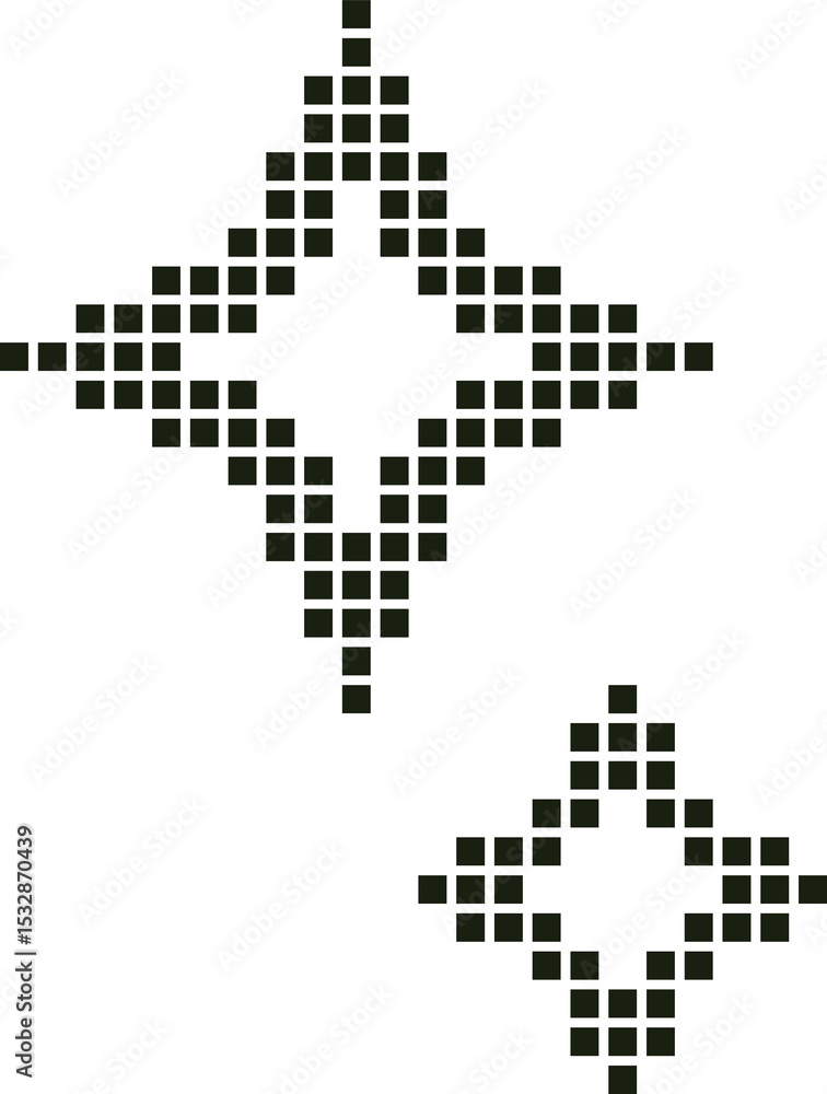 Aufkleber two pixel stars floating on transparent bg, showing larger and smaller diamond outlines and cores