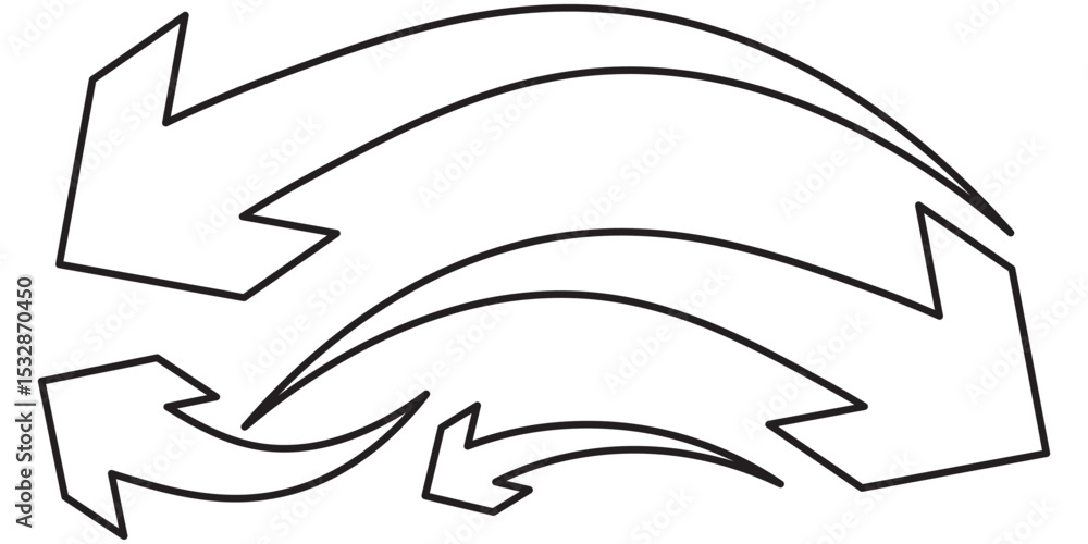 Poster curved arrows set. line style curve arrow symbol. arrow pointer icon sign symbol vector.