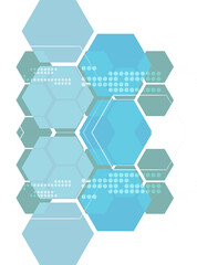 Abstract pattern is floating in flat design showing hexagons and white dots on transparent canvas