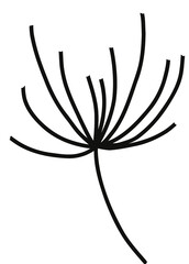 Doodle is floating on transparent background, evoking seed head, black filaments tipped white dots