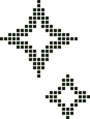 Fototapeta premium Two pixel stars floating on transparent bg, showing larger and smaller diamond outlines and cores