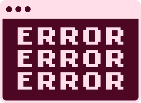 Flat window with three control icons is showing ERROR blocks in pixel art on transparent background