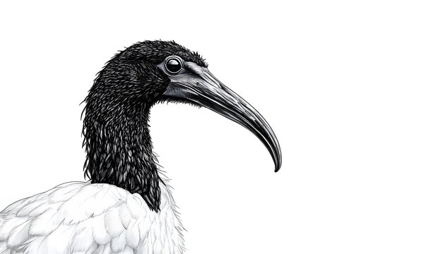 Detailed illustration of a bird's head and neck.