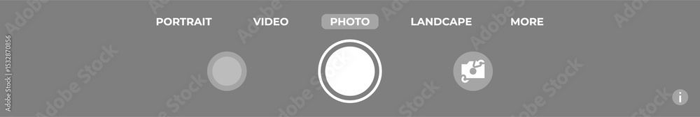 Poster showing camera app controls on transparent background with modes, shutter, preview, gallery icons
