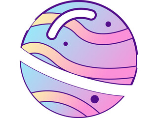 Abstract planet is floating on transparent background showing pastel stripes and white ring