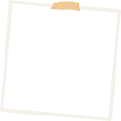 Flat illustration is showing white square frame floating on transparent backdrop held by beige tape