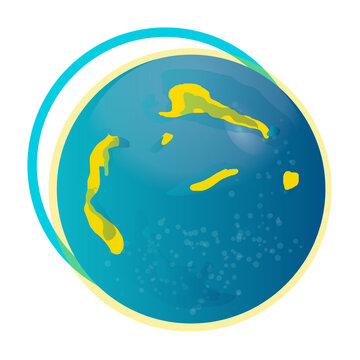 Naklejki Showing vector blue globe with yellow landmasses wrapping cyan-yellow curves transparent background