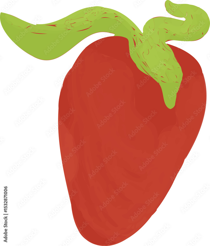 Poster flat vector strawberry is showing red heart shape with green leaves on transparent background
