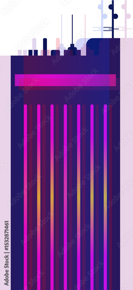 Aufkleber displaying flat gradient bars and magenta bar forming equalizer with rods and nodes on clear bac