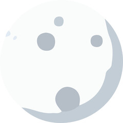 Flat design white full moon is showing circular grey craters on transparent background