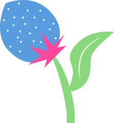 Gardinen Showing flat flower green stem striped leaf magenta petals dotted blue bloom on transparent canvas © vectorfusionart