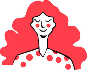 Flat illustration showing face with dotted top and flowing pink hair on transparent background