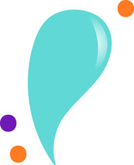 Floating large turquoise droplet shape with three circles in flat design on transparent background