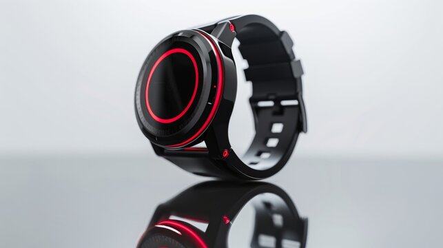 Stylish black smartwatch with red accents.