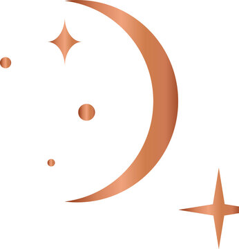 Naklejki Showing rose-gold gradient crescent moon floating amidst disks and starbursts on transparent canvas