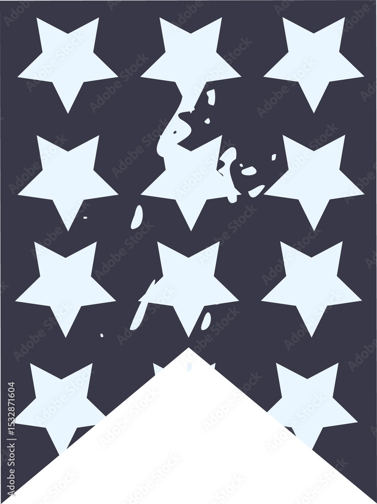 Aufkleber flat design showing pale star shapes with central splatter and teal triangle on transparent canvas