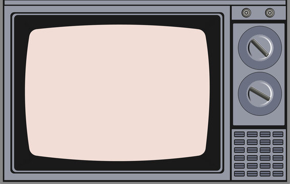 Fototapeta Stylized flat CRT television showing blank screen with knobs and vents on transparent background