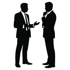Black and white silhouette of businessmen in serious conversation symbolizing negotiation and communication