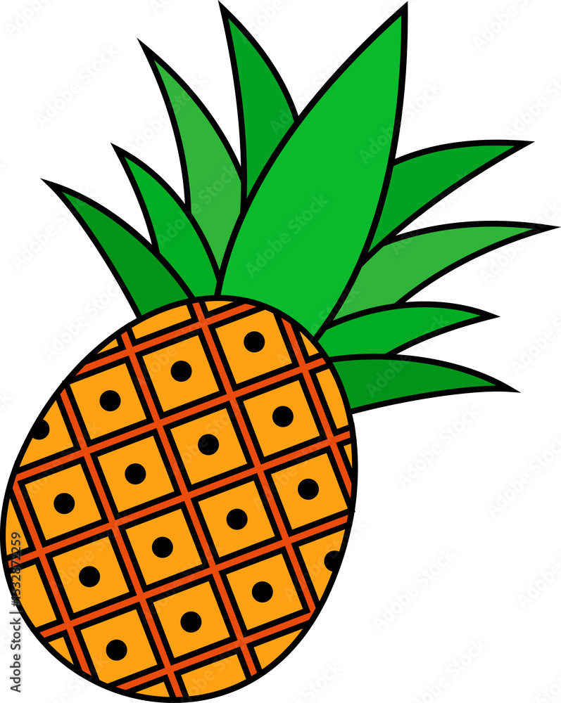 Aufkleber stylized pineapple is floating on transparent background in flat style with grid-patterned body