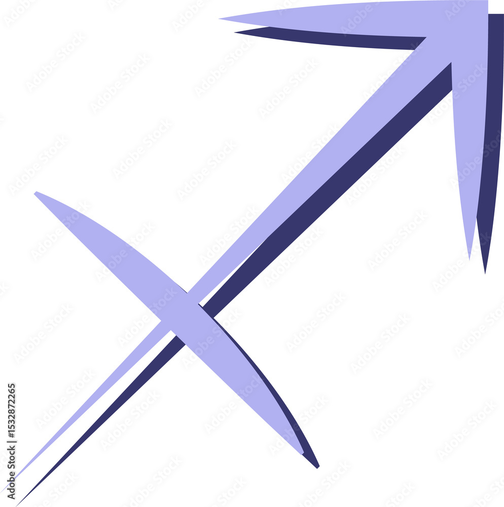 Poster abstract arrow is floating on transparent background in vector showing overlapping lavender beams