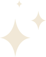Three four-pointed sparkle icons are shining over transparent background in flat design style