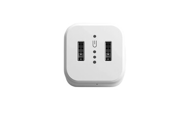 Smart plug with USB ports and white matte finish for efficient power and device charging isolated on transparent background PNG