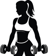 Woman exercise vector silhouette with dumbbell