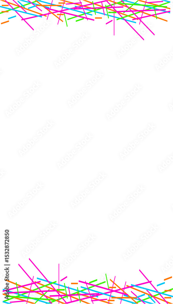 Poster abstract flat design showing neon long bars lining top and bottom on transparent canvas, copy space