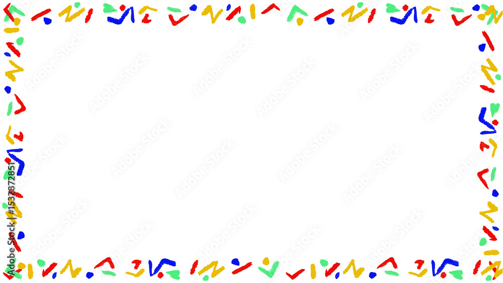 Poster abstract border forming with colorful squiggles in flat style on transparent background, copy space