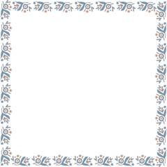 Square floral frame is featuring flat leaf and corner motifs on transparent background, copy space