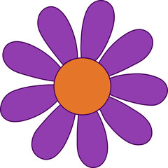 Daisy-like flower icon is showing flat purple petals and orange center on transparent background