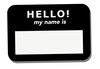 Flat design name tag is showing bold HELLO, blank name area on transparent background, copy space
