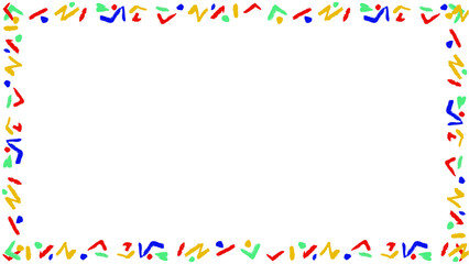 Abstract border forming with colorful squiggles in flat style on transparent background, copy space