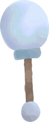Showing flat cotton-candy stick with pastel swirl mid ring small fluff ball on transparent backdrop