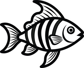 Zebra fish outline icon on transparent background 