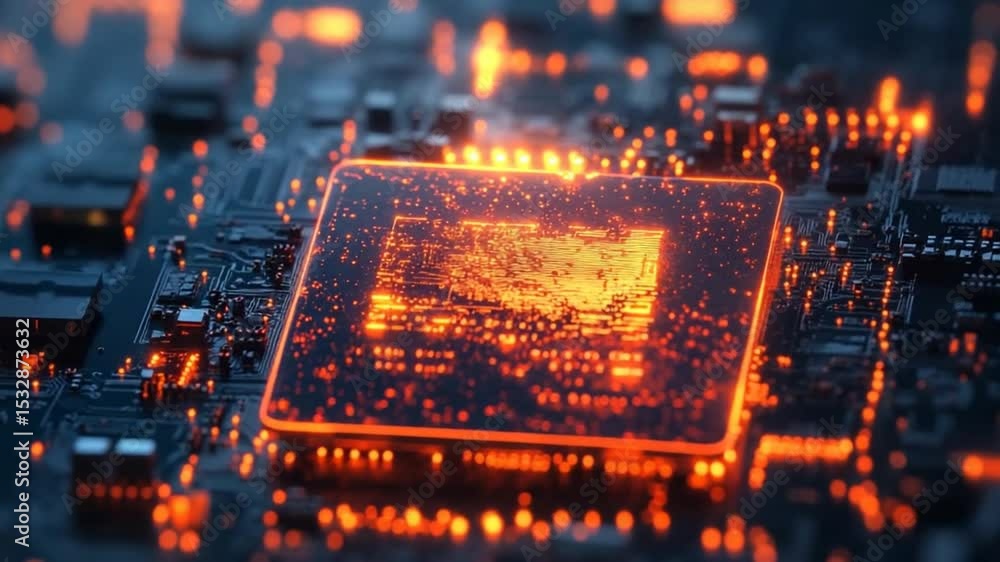 Poster illuminated microchip close-up shot representing cutting-edge technology and innovation