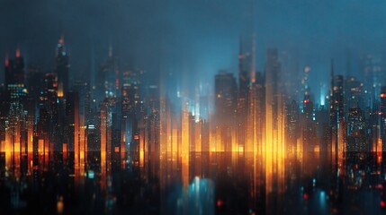 Fototapeta premium Abstract Glowing Cityscape Visualization with Light Merging Effects