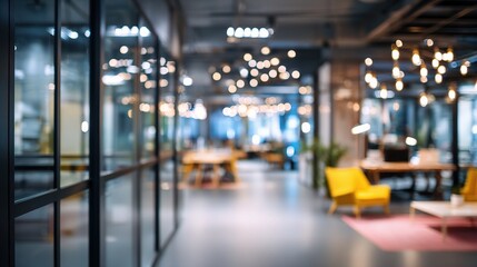 Blurred Background of Modern Tech Startup Office with Glass Design