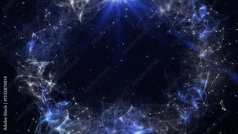 Poster technology vibrant circle nebula. abstract fractal plexus pattern illustration background.