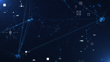 Technology digital cyberspace, data network connection. Futuristic sci-fi with hud ui system interface flying through illustration background