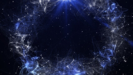 Technology vibrant circle nebula. Abstract fractal plexus pattern illustration background.