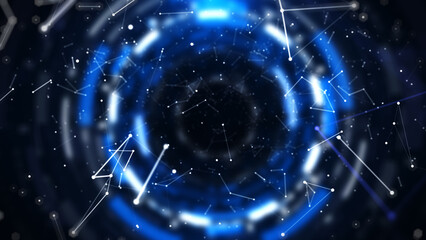 Futuristic HUD UI interface rotating with low polygon shape system element. Digital technology hologram scanning circular illustration.
