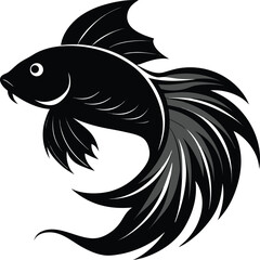 Siamese fish silhouette icon on transparent background 