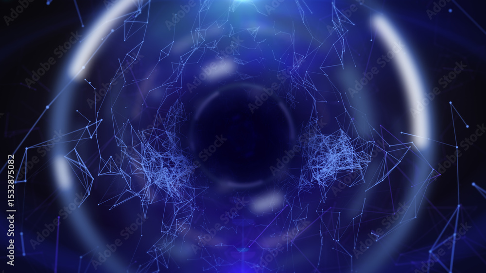 Poster HUD circle spinning technological futuristic elements blur background. Digital dynamic low poly pattern interface illustration.